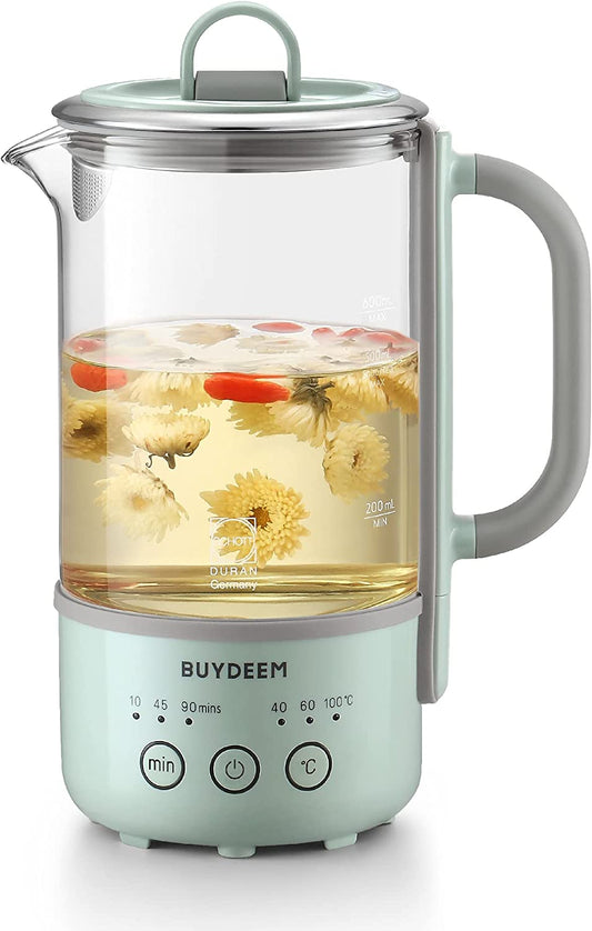 Travel Electric Kettle - Mini Healthy-Care Beverage Kettle - Designed with German Schott Glass and Durable Pro 18/10 Stainless Steel - Capacity: 0.6L - Color: Cozy Greenish.