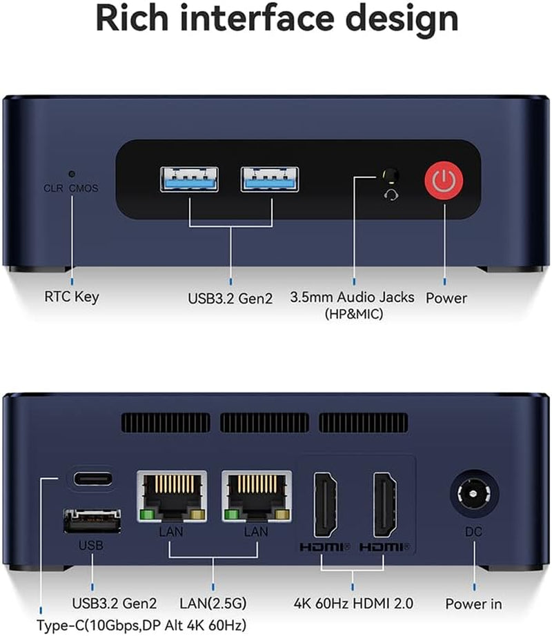 EQ12 Mini PC: High-Performance Mini Desktop Computer with N100 Processor, 8G DDR5, 500G SSD, WiFi6, BT5.2, Dual NIC LAN, and Triple Display Support for Business Use