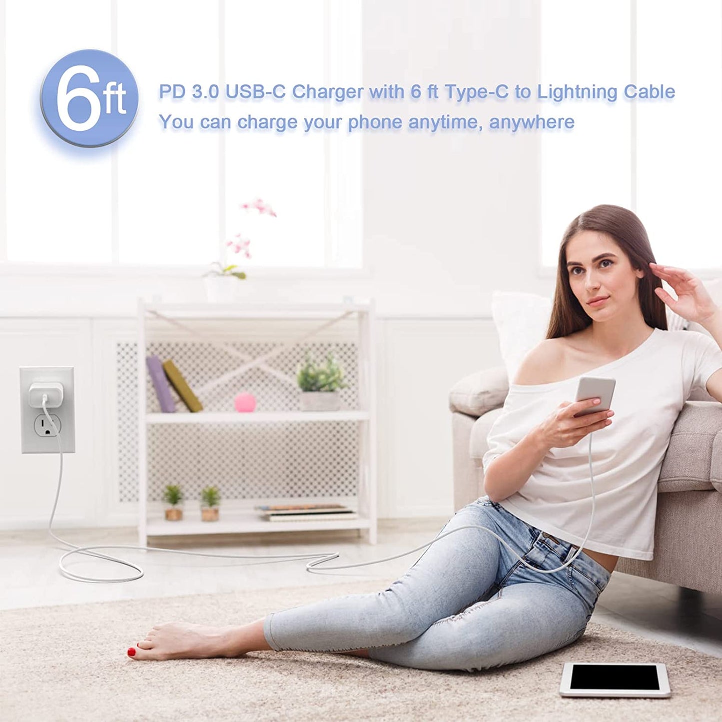 White 20W PD USB C Wall Charger [Apple MFi Certified] - 3 Pack iPhone Fast Charger Adapter with 3 Pack 6FT Type C to Lightning Cable Compatible with iPhone 14/13/13 Pro/12/12 Mini/Pro/Pro Max and More