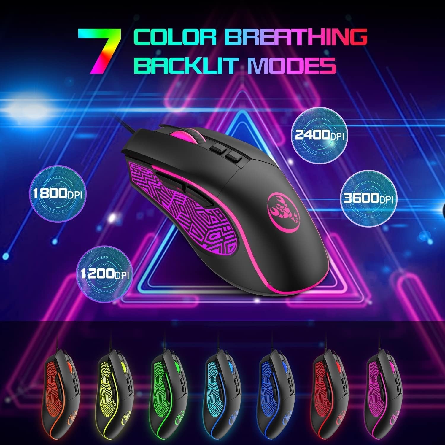 4-in-1 Gaming RGB Wired Keyboard and Mouse Combo - USB Gaming Keyboard with Compact 61 Keys and RGB LED Backlighting, along with a Gaming Mouse with 6400 DPI. Designed for Nintendo, Windows PC Gamers, and PS4.