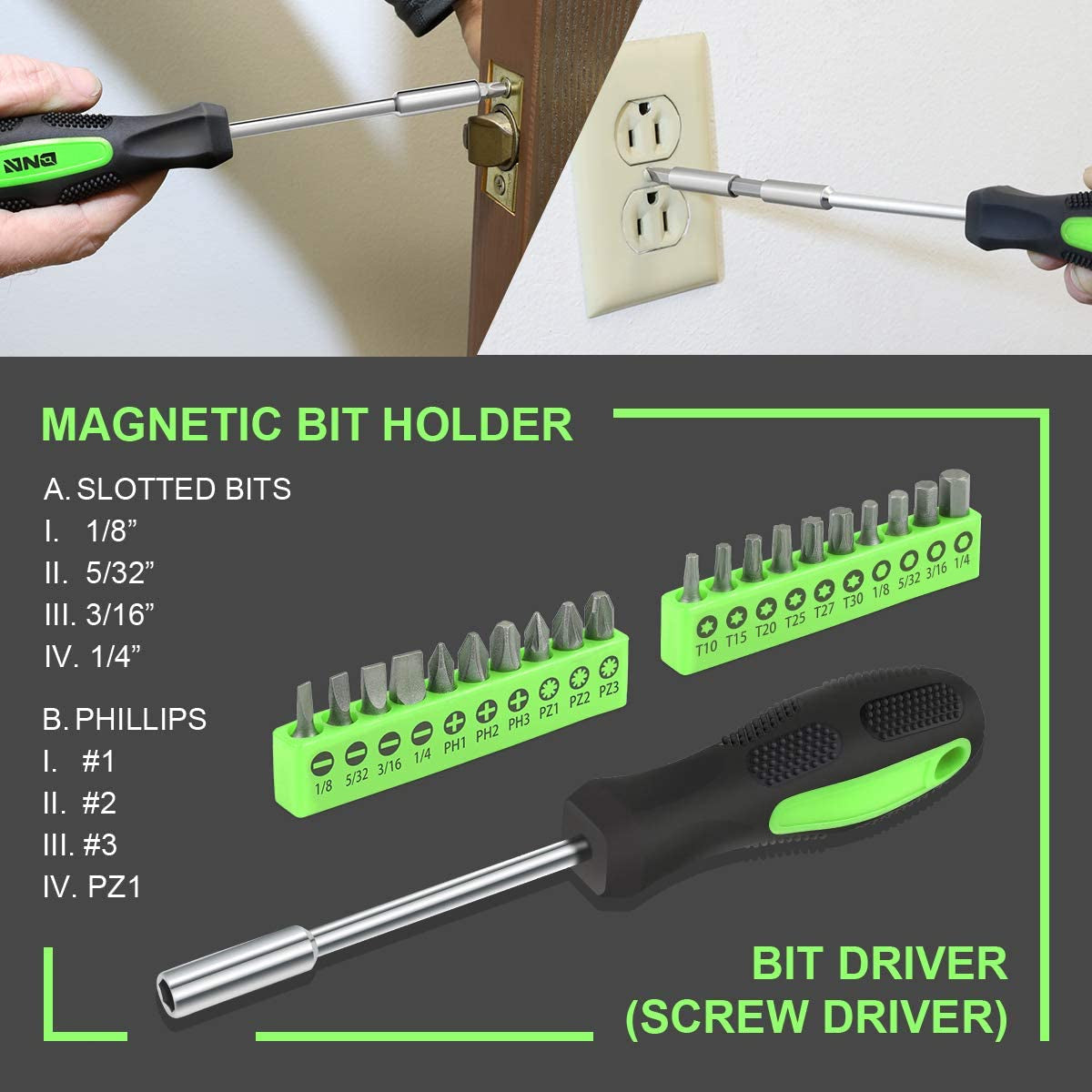 Green 39-Piece Portable Tool Kit: Includes Household Hand Toolbox with General Repair Tools such as Screwdriver, Pliers, Hammer, and Hex Keys.