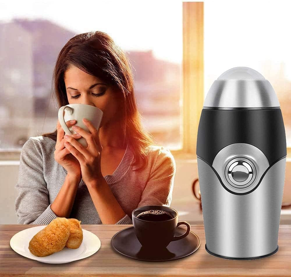 Electric Coffee Grinder - Allows for Coarse, Medium, and Fine Coffee Grinding - 200W Power - Made of Stainless Steel - Suitable for Grinding Coffee and Spices into Powder.