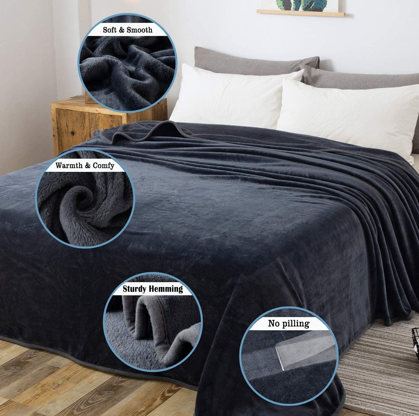 350GSM Fleece Blanket: Lightweight Microfiber Anti-Static Blanket in Dark Grey color, measuring 50x60 inches. Perfect as a Bed Throw Blanket.