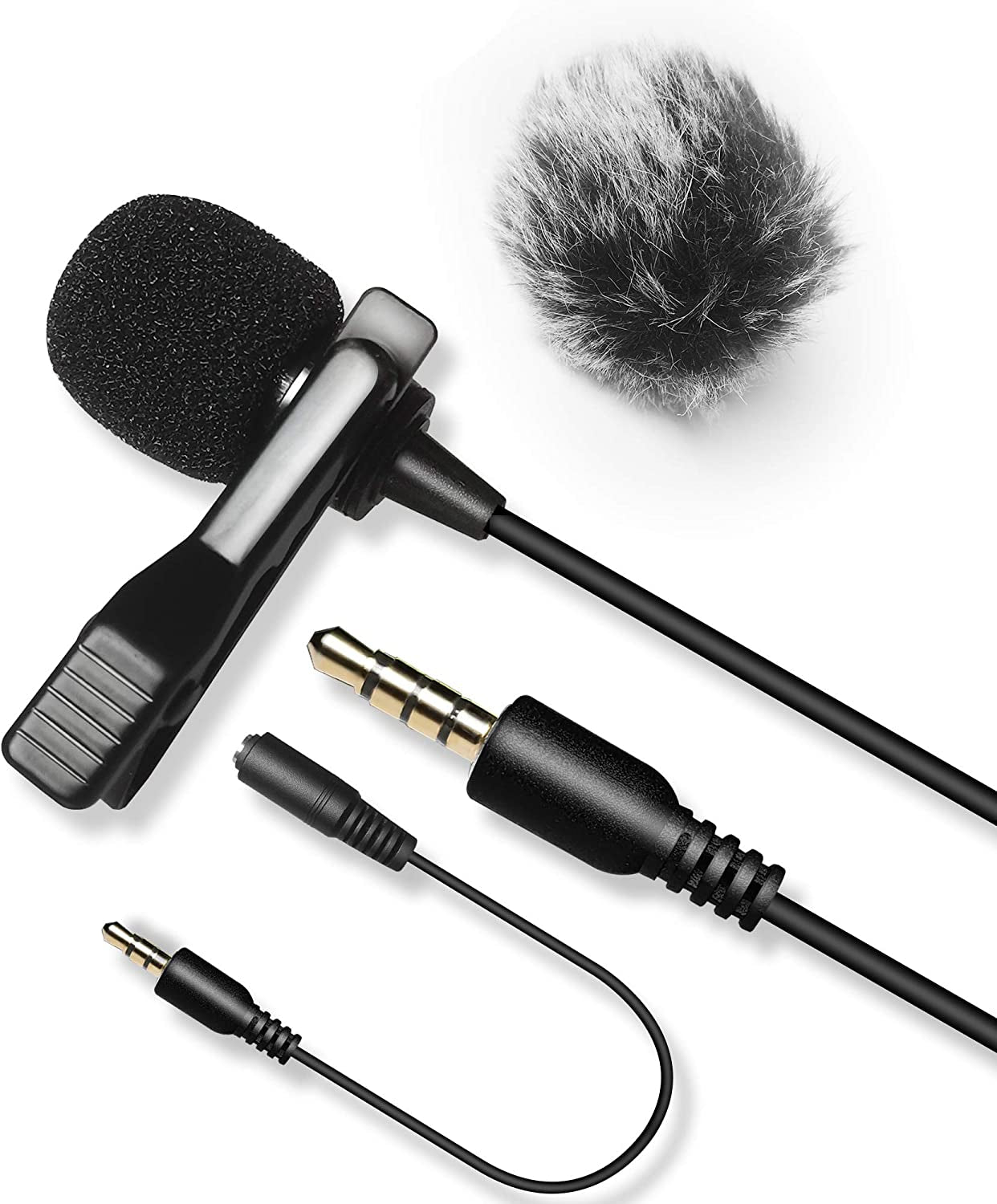 20FT Cable Lavalier Lapel Microphone with Windscreen Muff - Ideal for Phone Recording, Youtube Interviews, Video Conferences, Podcasts, Voice Dictation, iPhone DSLR Camera, Camcorders, and Audio Recording