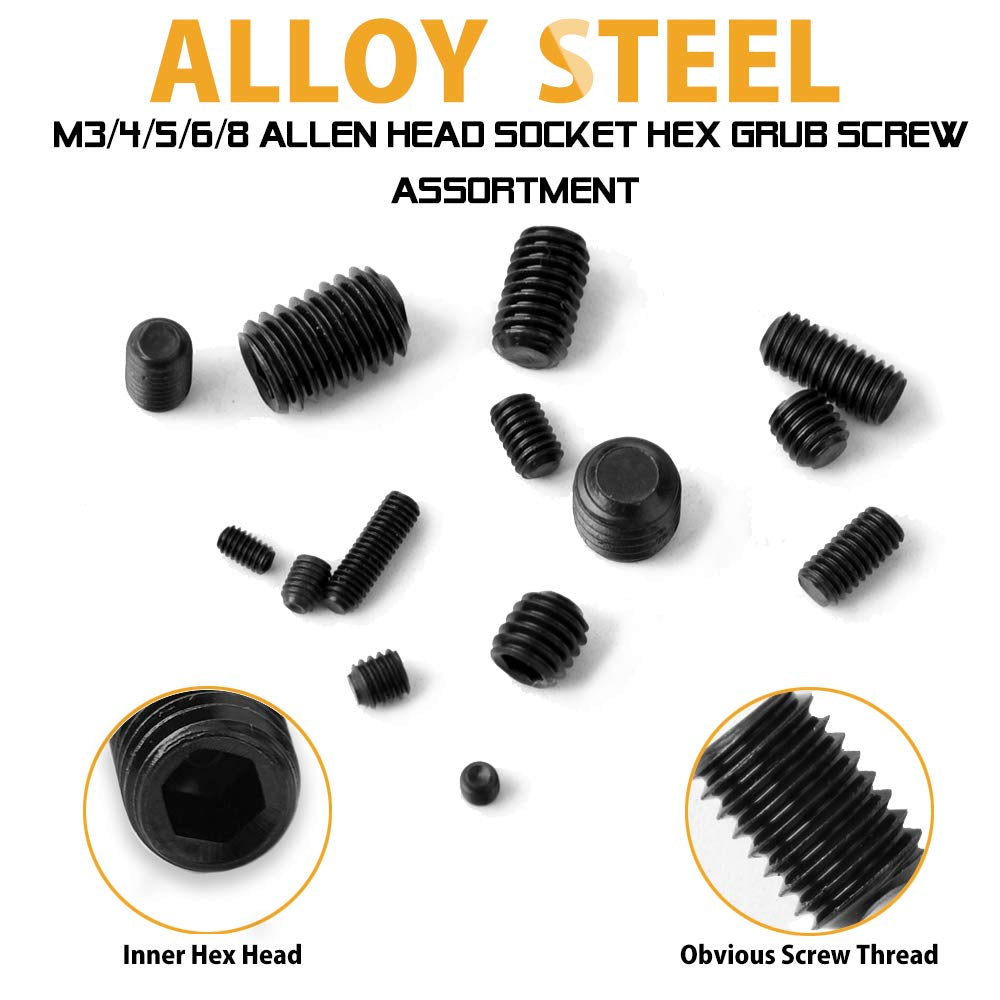 300 Hex Allen Head Socket Set Screw Bolts: M2.5/M3/M4/M5/M6/M8 Sizes with Internal Hex Drive in Black