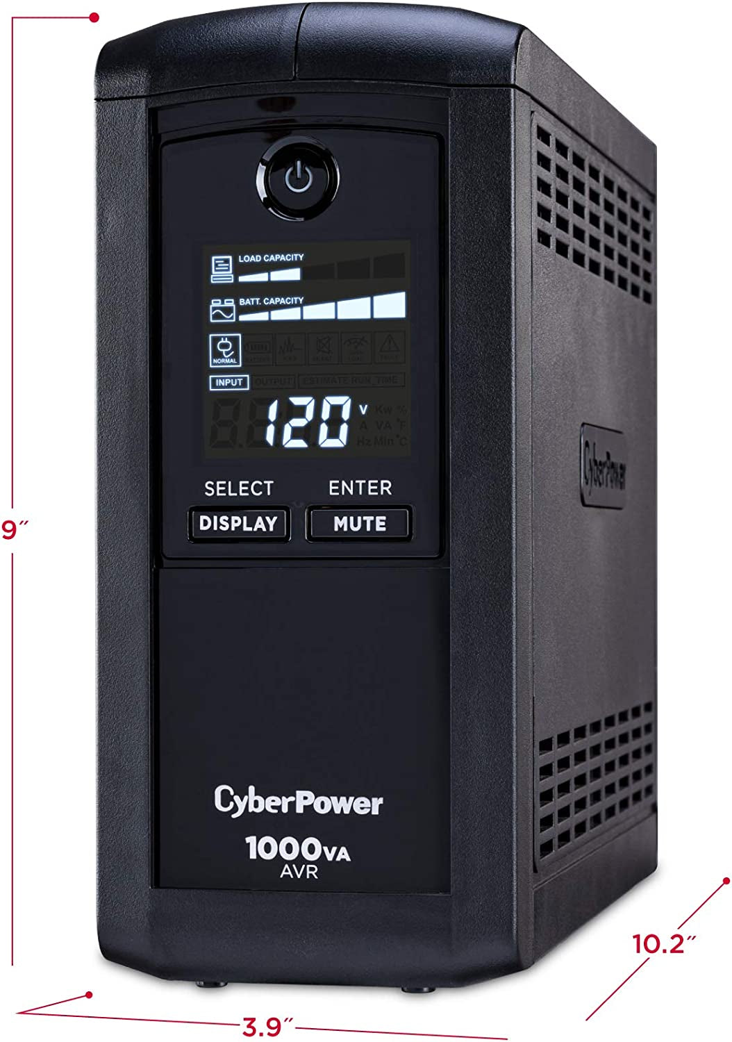 Intelligent LCD UPS System - 1000VA/600W, 9 Outlets, AVR, Mini-Tower Design