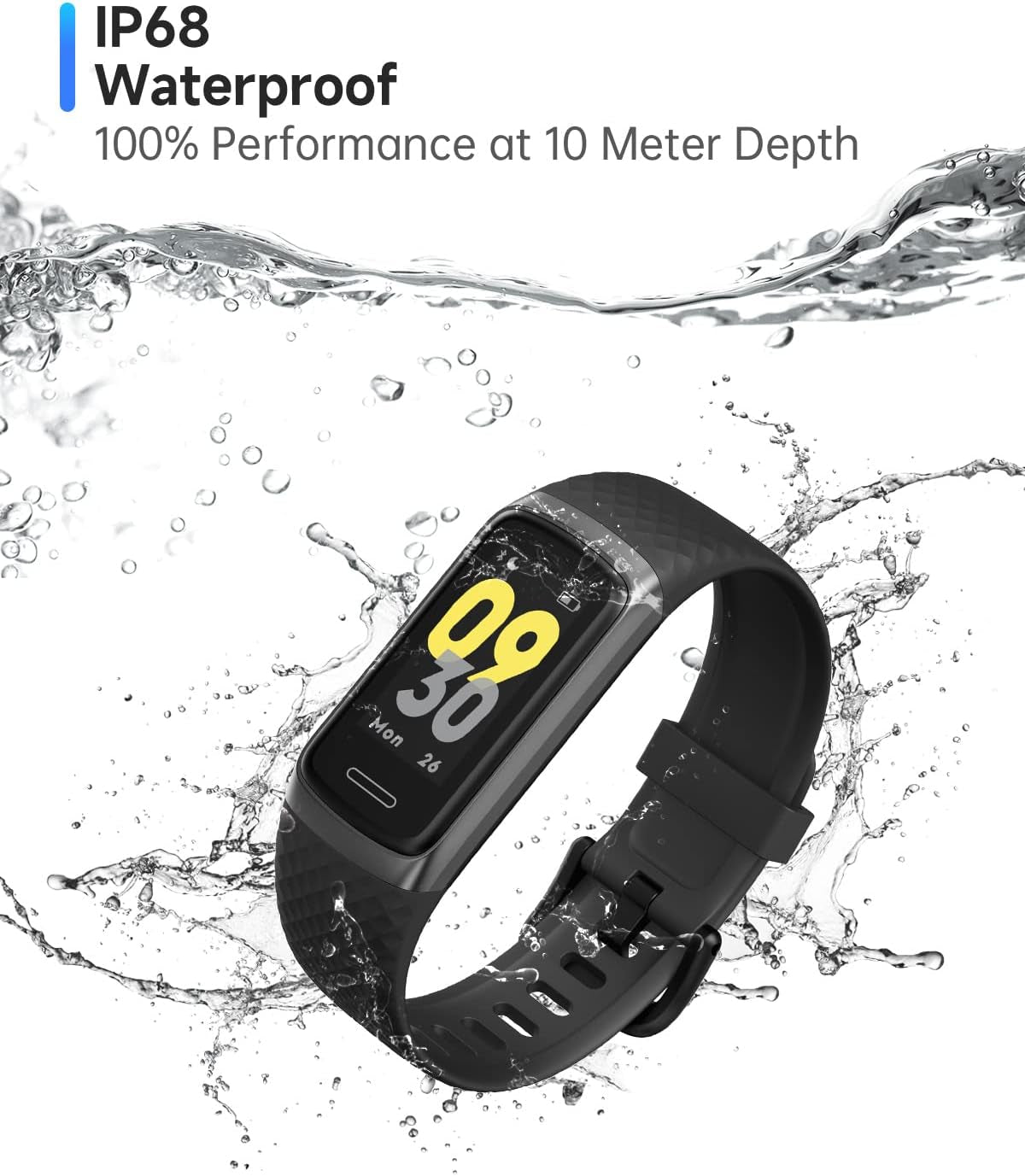 IP68 Waterproof Fitness Tracker Watch: Heart Rate, Blood Oxygen, Sleep Monitor, 14 Sport Modes. Step Counter, Android & iOS Compatible Wrist Band for Men, Women, Ladies.