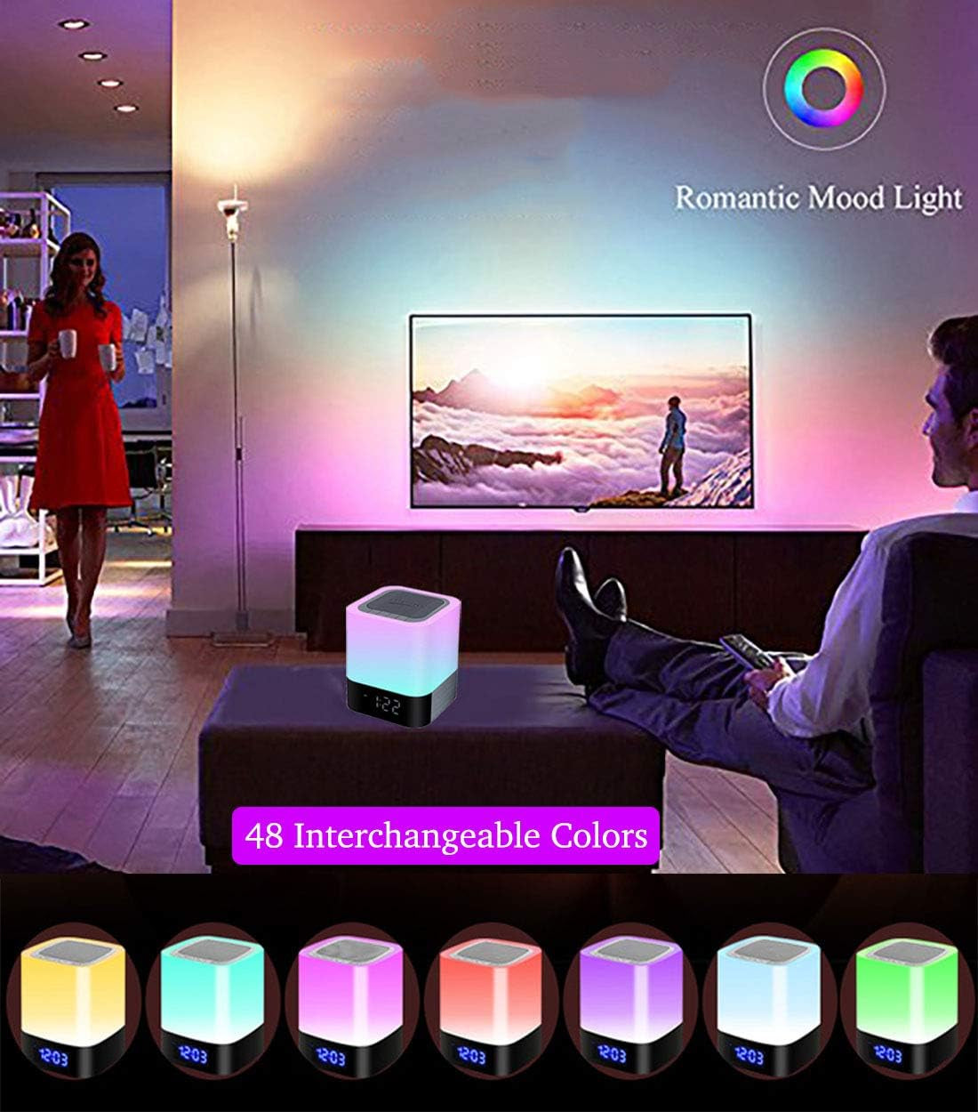 Night Lights Bluetooth Speaker: Combines an Alarm Clock, Wireless Bluetooth Speakers, and Touch Sensor Bedside Lamp. Enjoy Color Changing Night Lights for Kids, Mp3 Music Player, Speakerphone, and Supported Functions like TF Card and Aux-In.