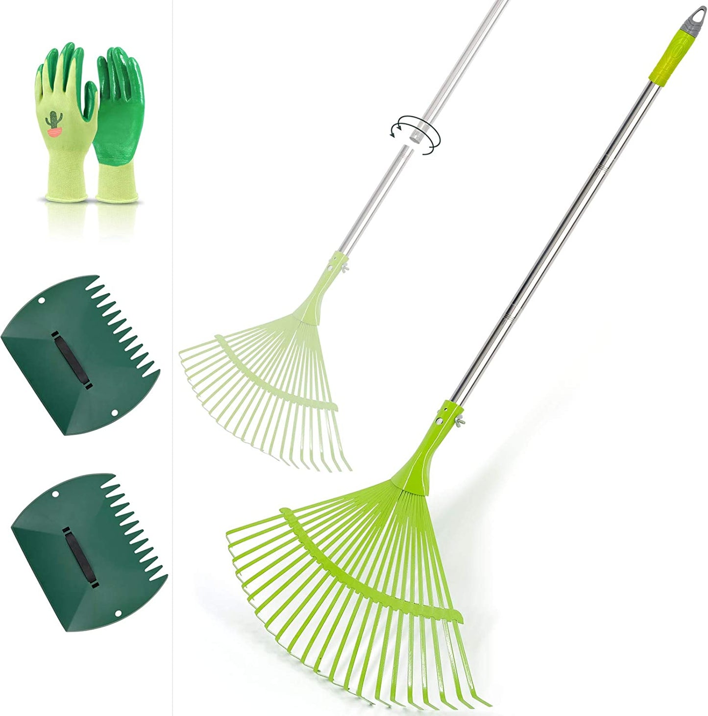 Durable Steel Leaf Rake Set: Adjustable Garden Rakes for Leaves, Lawns, and Yards, with Lightweight Leaf Scoops - Perfect for Leaf, Lawn, and Grass Removal