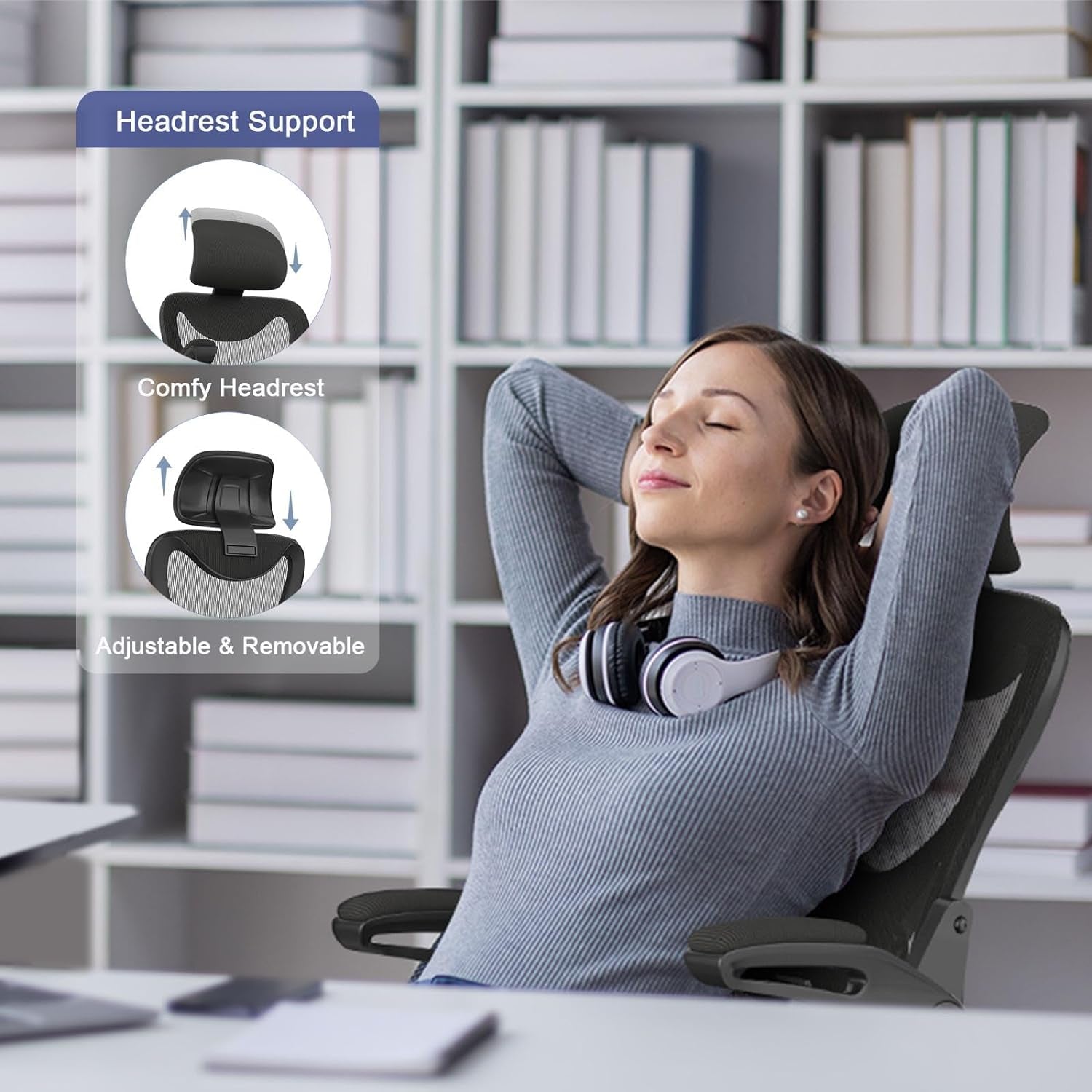 Ergonomic Office Chair with Adjustable Headrest, Lumbar Support, and Armrests - High Back Computer Chair for Comfortable and Productive Work