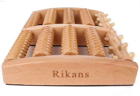 Dual Wooden Foot Massager Roller - Designed for Plantar Fasciitis, Arch Pain, and Muscle Tension Relief, Offers Acupressure Therapy for Pain Alleviation, Suitable for Home or Office Use; Large Size for Effective Foot Massage.