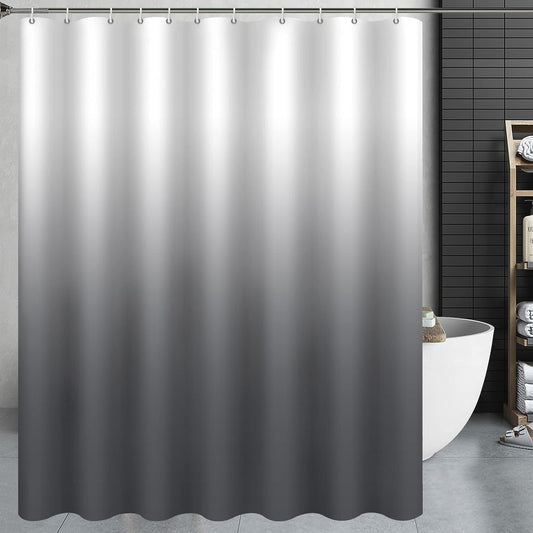Fabric Ombre Black Shower Curtain Set - Rustic Cloth Design in Black and White - Includes 12 Shower Curtain Hooks - Measures 72x72 Inches - Color: Grey.