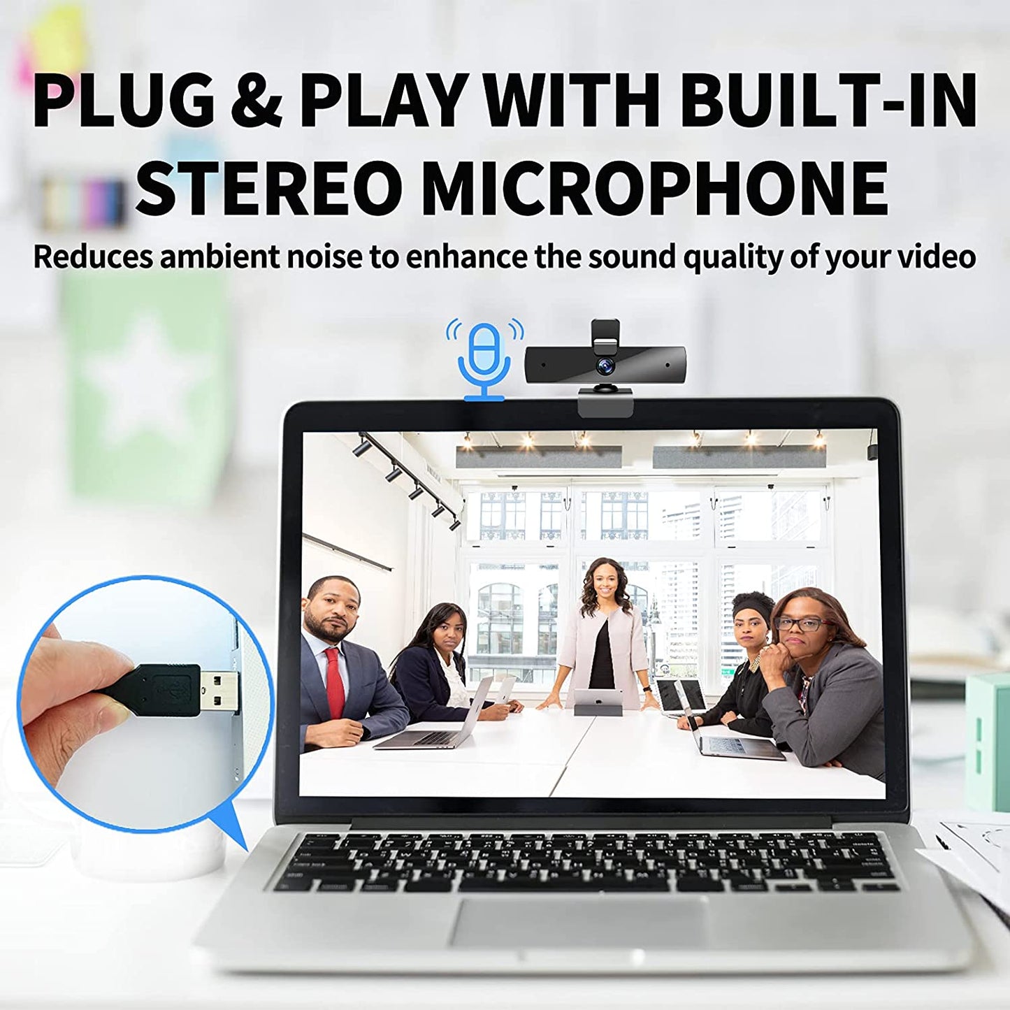 Full HD 1080P Webcam with Built-in Microphone, USB Connectivity, and Plug-and-Play Support for Laptops, Desktops, Windows, macOS - Ideal for Online Streaming, Video Conferences, Gaming, and Virtual Classes