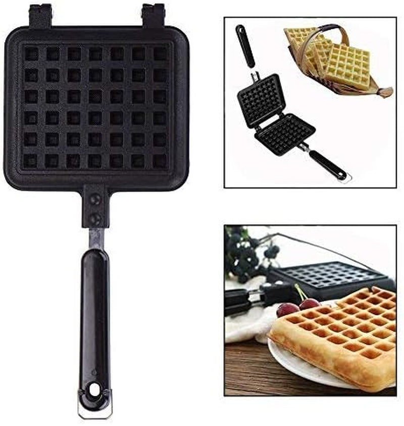 Waffle Maker: Non-Stick DIY Waffle Baking Mould Tray with Handle for Stovetop Cooking.