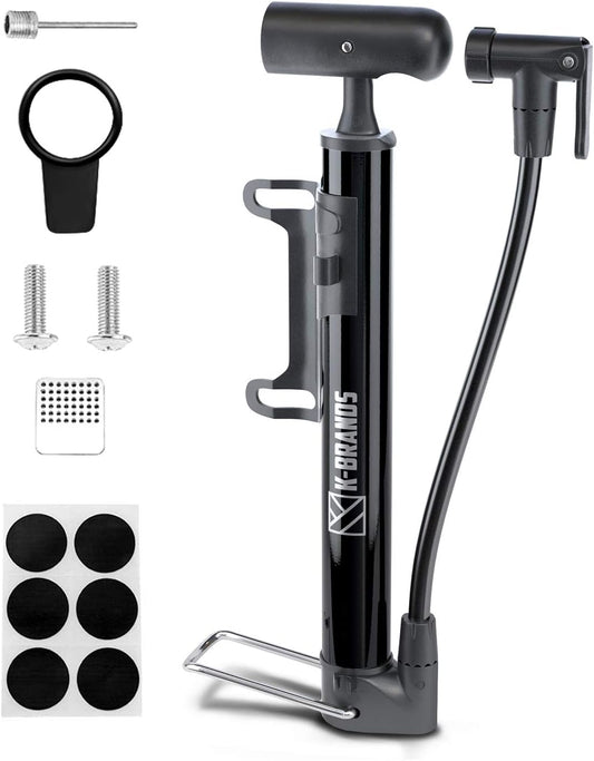 Compact and Portable Bike Floor & Sports Ball Air Pump - Aluminum Alloy Bicycle Tire Pump with Puncture Kit.