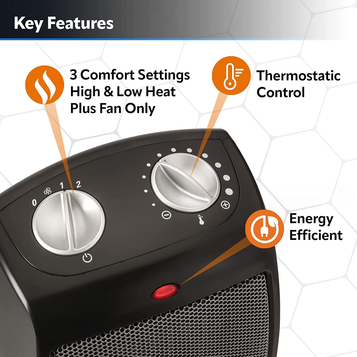 Portable Ceramic Space Heater with Adjustable Thermostat - Ideal for Home or Home Office Use in Black