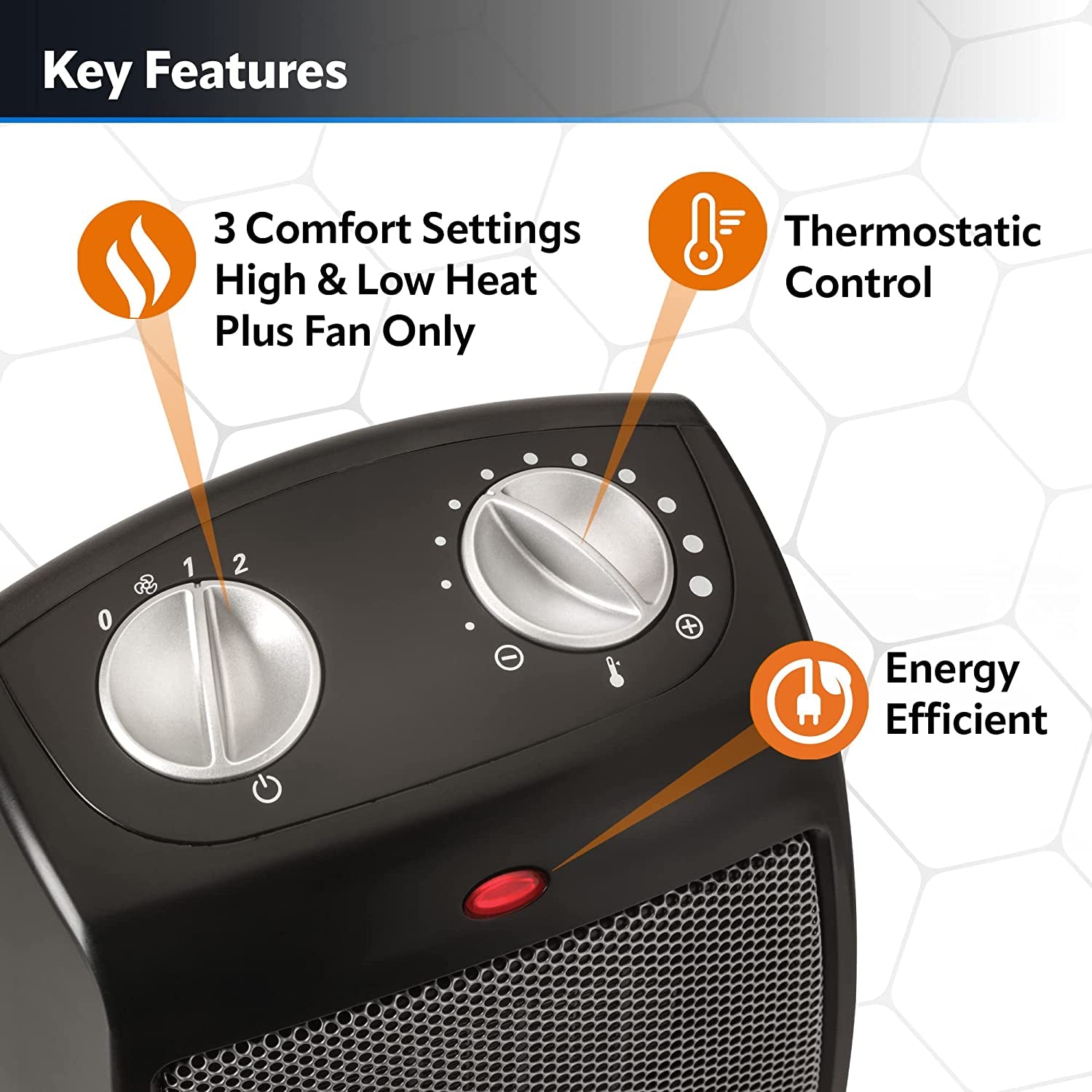 Portable Ceramic Space Heater with Adjustable Thermostat - Ideal for Home or Home Office Use in Black