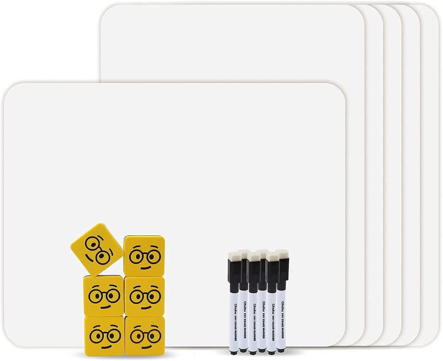 6-Pack Double Sided Dry Erase Boards - 9 x 12 Inch Small Whiteboards Set for Classroom Supplies, Including Lap Boards, Markers, and Erasers