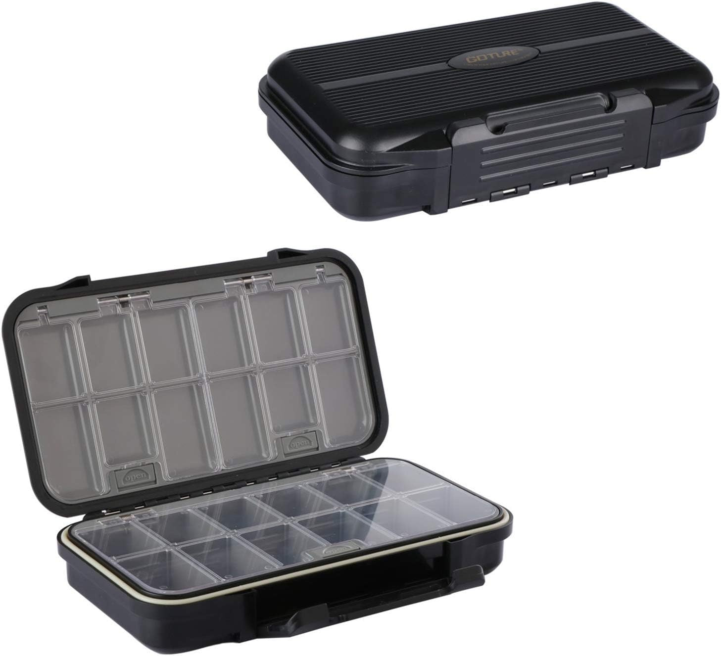 Waterproof Fishing Tackle Storage Organizer Box, Plastic Lure Box with Small Tool Tackle Trays - Black (6.69'' X 4.33'' X 1.81'')