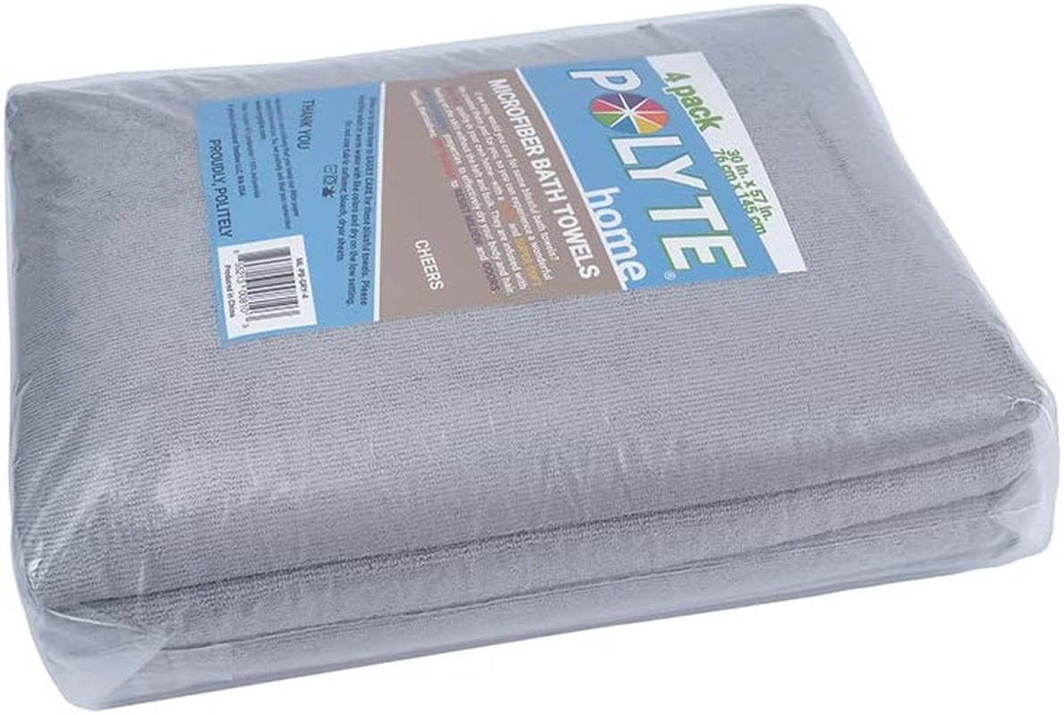 Microfiber Quick Dry Lint Free Bath Towel, 57 x 30 in, Pack of 4 (Gray)