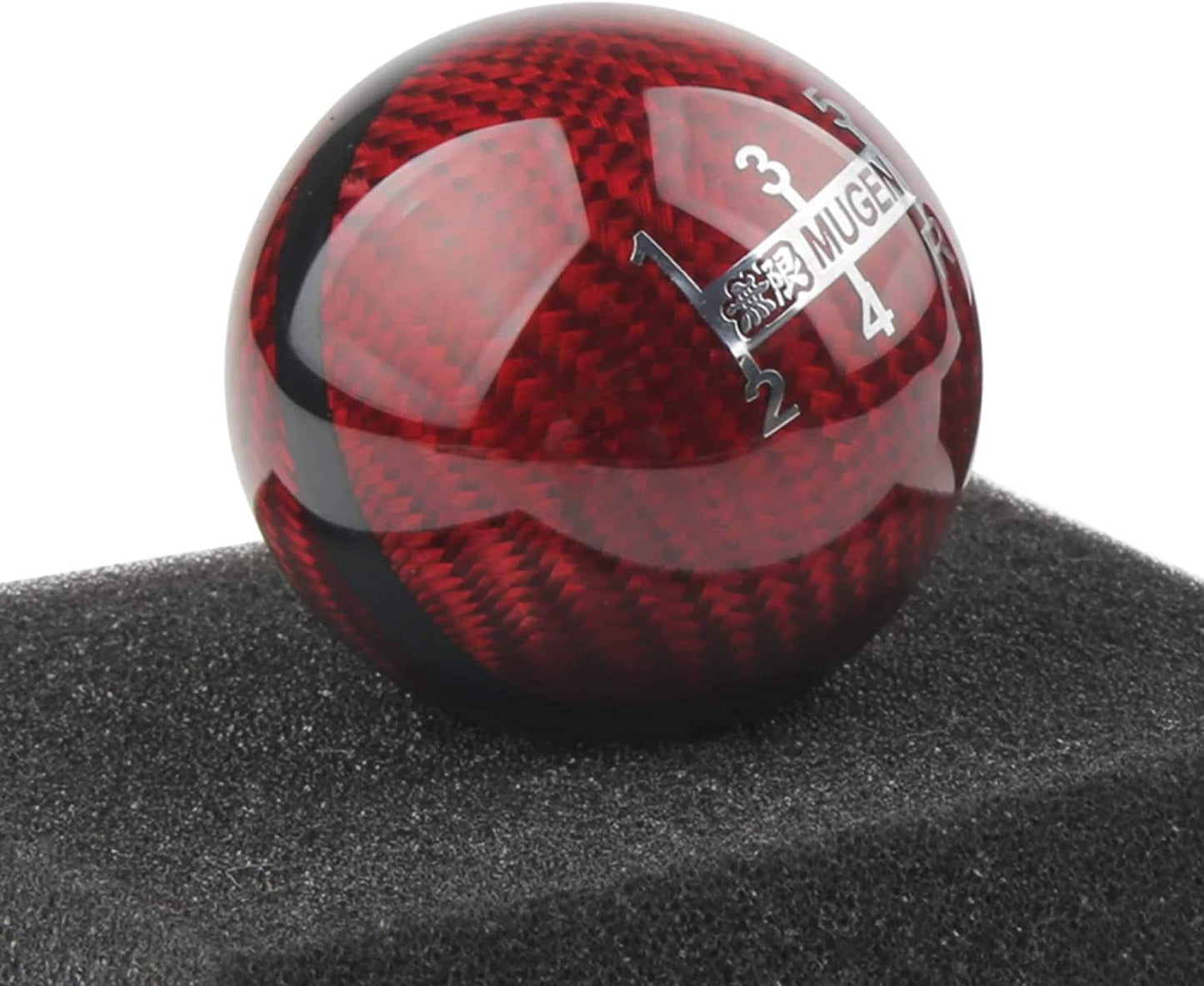 6-Speed Red Manual Gear Shift Knob Ball with Carbon Fiber and Weighted Aluminum Structure - Compatible with Most Automatic and Manual Vehicles, Includes 3 Pure Copper Adapters