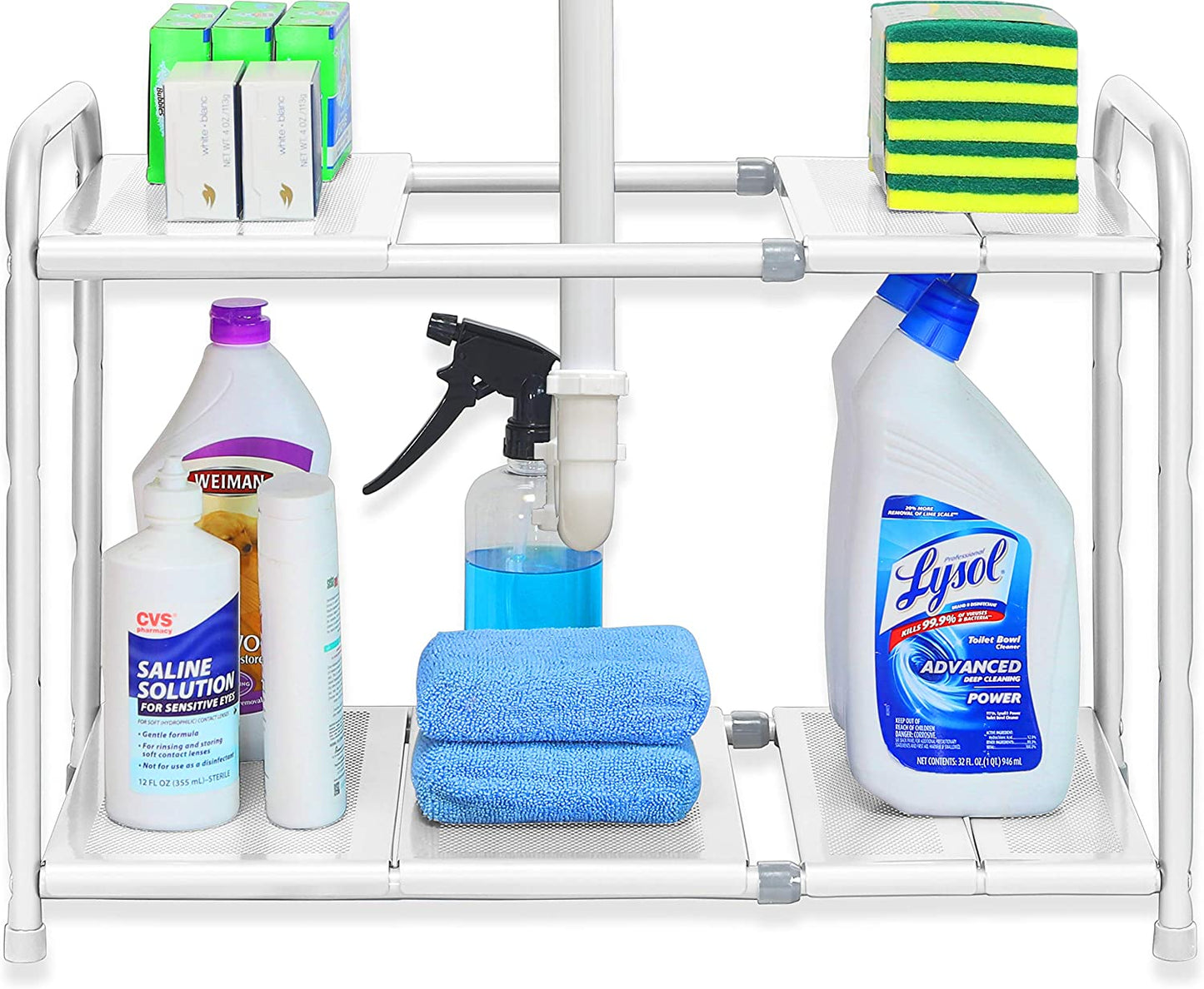 Simple Under Sink 2 Tier Expandable Shelf Organizer Rack - White (Expands from 38 to 63.5 cm)