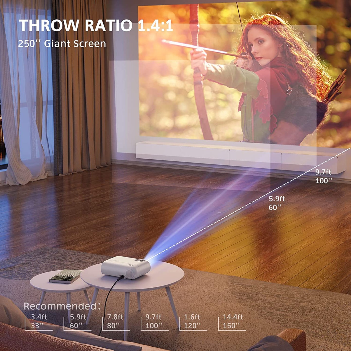 Portable Mini WiFi Projector - Includes Projector Screen, Supports 8500L Brightness and 1080P Full HD. Features Zoom and 250" Display for Outdoor Projection. Perfect Home Movie Projector compatible with Phone, TV Stick, HDMI, PS, USB, VGA, SD, and more.