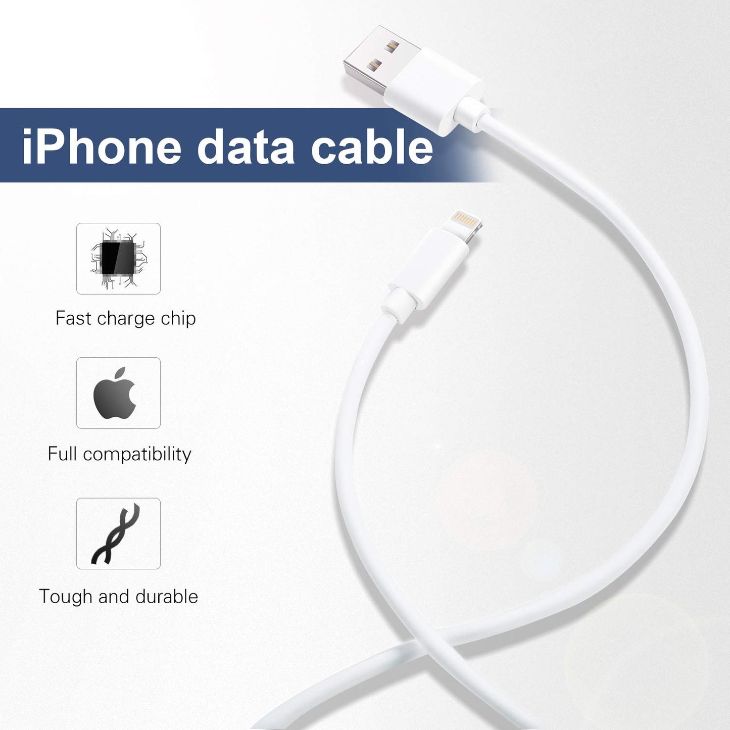 6-Pack 3FT Lightning Cable for iPhone - Compatible with iPhone Xs MAX XR X 8 8Plus 7 7Plus 6s 6sPlus 6 6Plus SE 5 SE, iPad, iPod & More - White