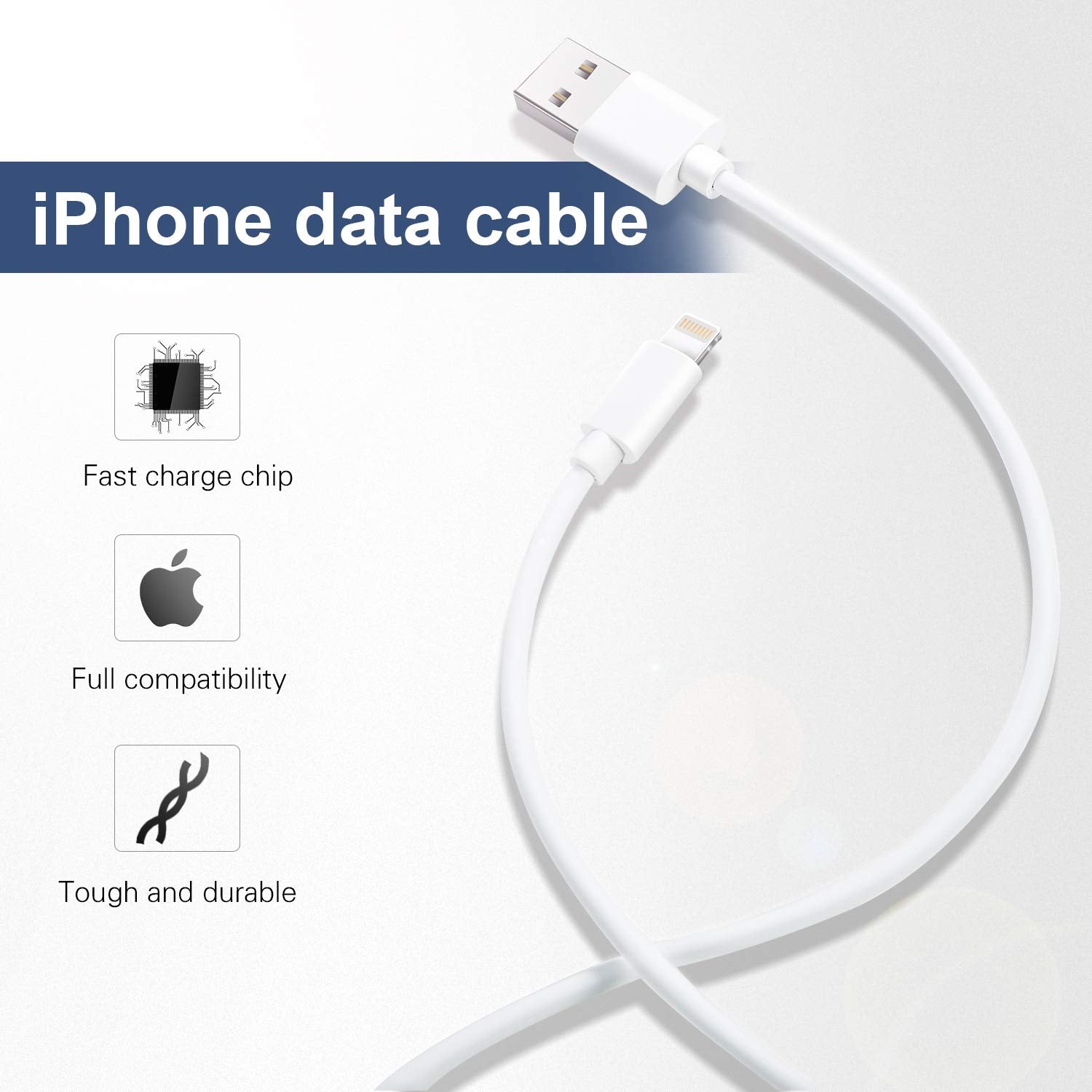 6-Pack 3FT Lightning Cable for iPhone - Compatible with iPhone Xs MAX XR X 8 8Plus 7 7Plus 6s 6sPlus 6 6Plus SE 5 SE, iPad, iPod & More - White