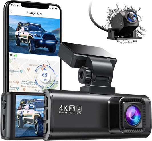 4K Dual Dash Cam with Built-In Wifi and GPS - Front 4K/2.5K and Rear 1080P Dual Dash Camera for Cars, 3.18 Inch Display, 170 Degree Wide Angle Dashboard Camera Recorder, Supports up to 256GB Max