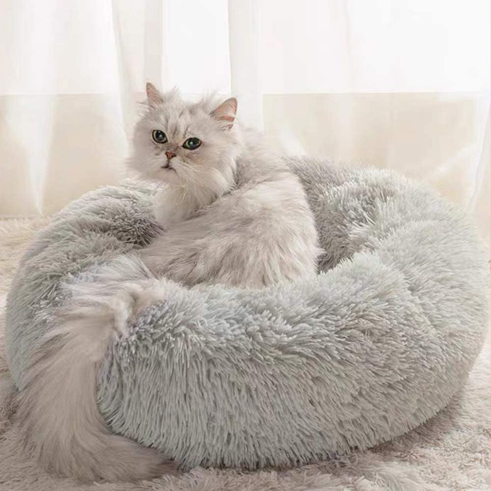 24'' Calming Dog Bed - Suitable for Small Dogs and Indoor Cats - Round Donut Shape - Washable - Provides Self-Warming Comfort - Made from Soft Luxury Plush - Ideal for Pet Anxiety - Cuddler Cushion for Puppies and Kittens up to 20lbs.