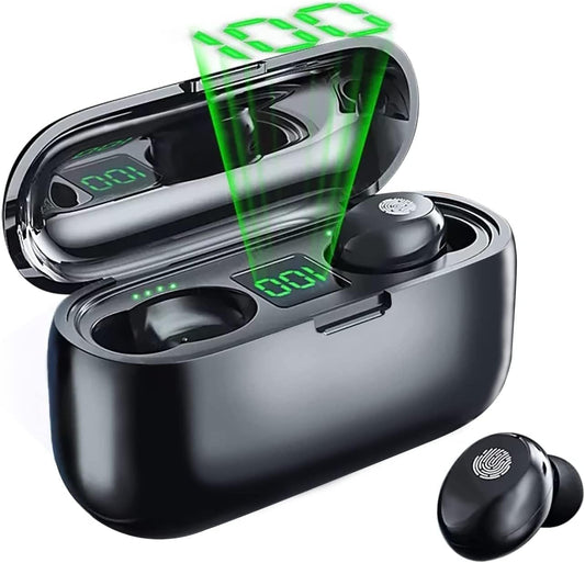 Bluetooth Earphone - Wireless Earbuds with 200 Hours of Playtime, Hi-Fi Stereo Sound, LED Display, Button Control, IPX7 Waterproof, TWS Headphones with HD Mic, In-Ear Headsets
