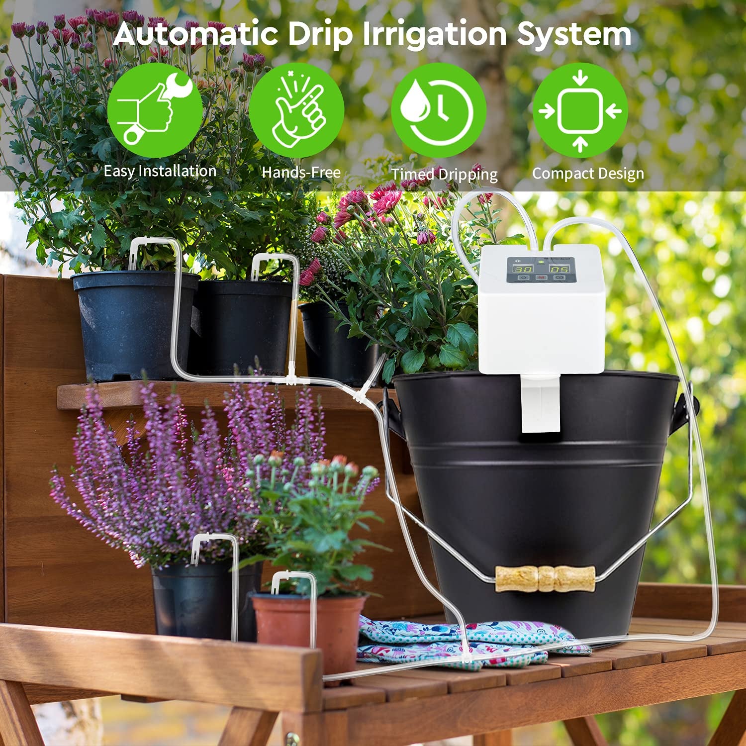 Programmable DIY Drip Irrigation Kit for Indoor Plants and Greenhouse, Automatic Watering for up to 30 Days, Ideal for Travel and Gifting