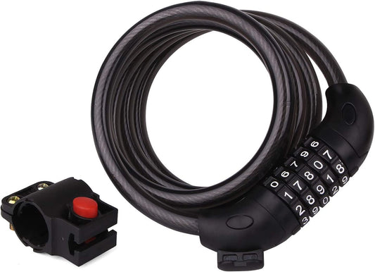 Heavy Duty 5-Digit Combination Cable Chain Lock for Bicycles, Motorcycles, and Scooters - 1.2cm/4ft Long, 0.5"/12mm Diameter, with Mounting Bracket