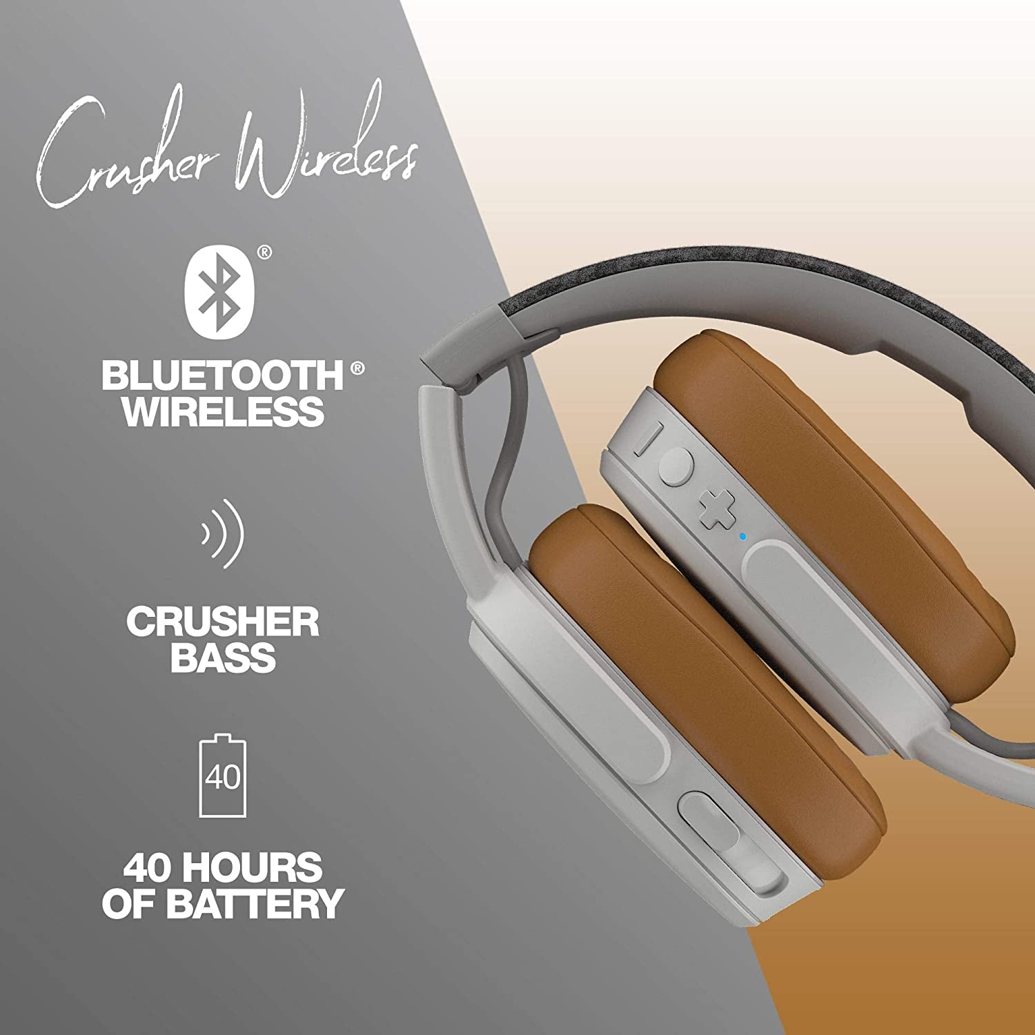 Wireless Over-Ear Bluetooth Headphones for iPhone and Android - with Microphone, 40-Hour Battery Life, Extra Bass Technology, Ideal for Music, School, Workouts, and Gaming Grey Tan