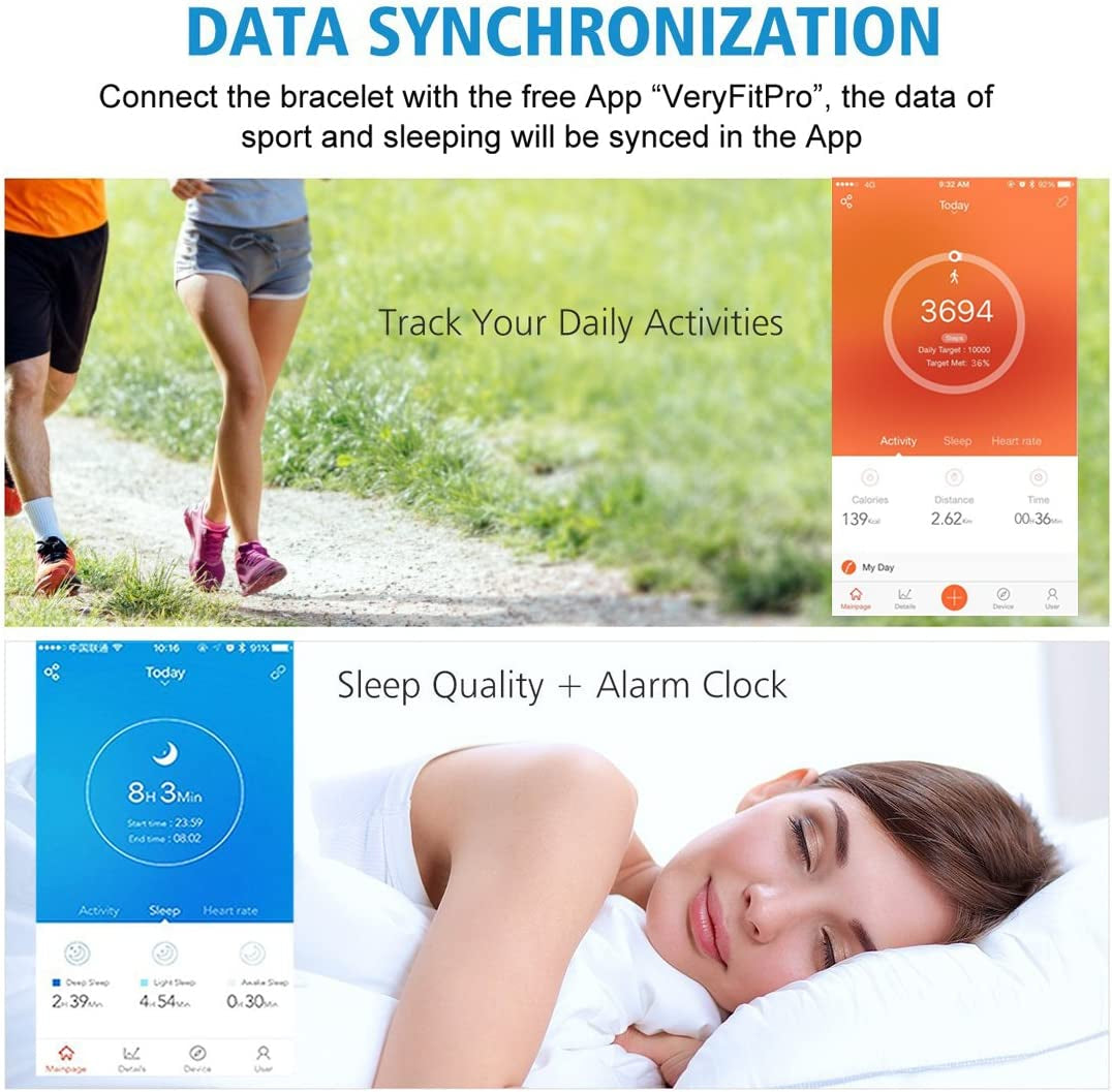 Smart Fitness Tracker with Heart Rate Monitor, Sleep Tracker, and Activity Pedometer for Android and iOS Smartphone