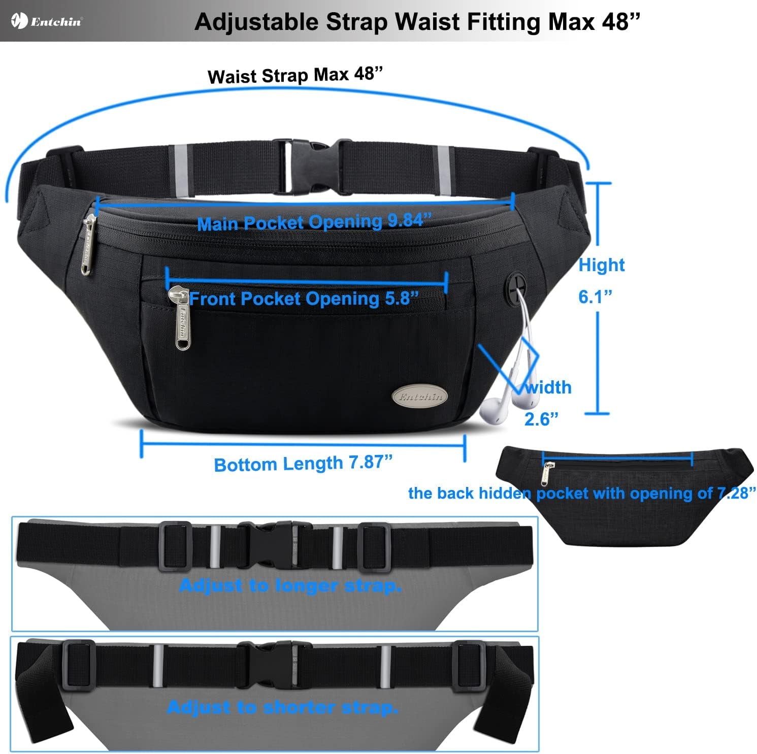 Multi-Pocket Fanny Pack - Stylish Waist Pack for Women and Men - Perfect for Hiking, Running, Travel, and Cycling.