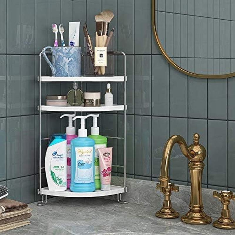 3-Tier Corner Storage Shelf Organizer for Cosmetics, Bathroom, Kitchen, Countertop, Vanity. White.