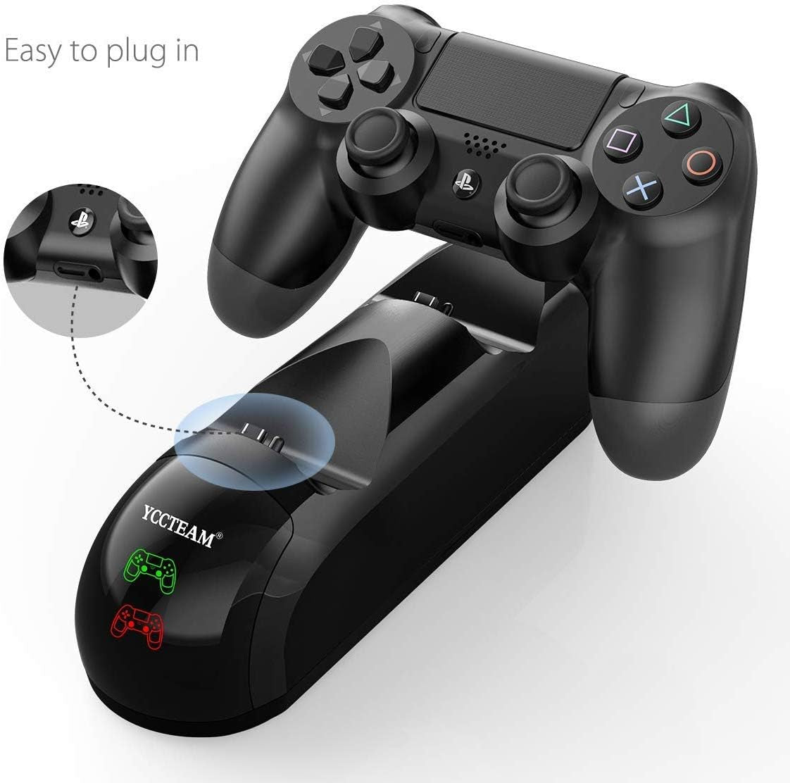 PS4 Controller Charger - Fast Charging Docking Station Stand for Sony PS4, PS4 Slim, and PS4 Pro Wireless Controllers - Equipped with LED Indicator and Built-in IC Protection Chip.