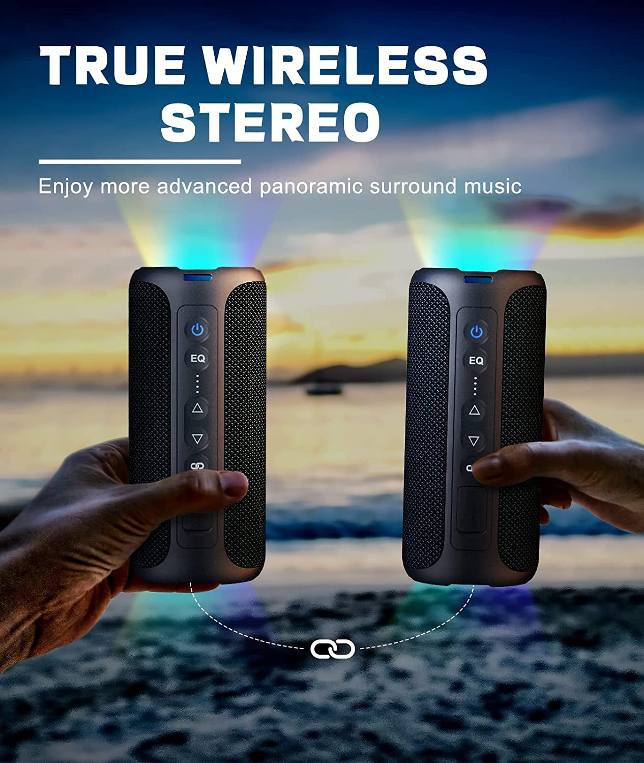 Portable Bluetooth Speaker: 40W Wireless Speakers with LED Light, 360° Strong Bass Stereo. IPX7 Waterproof, 30H Playtime, and Dual Pairing for Home Use.