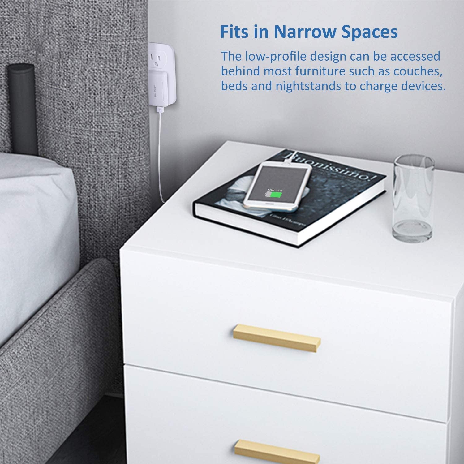 Dual Port USB Wall Charger with Foldable Plug - Slim, Portable Travel Adapter for iPhone, Samsung Galaxy, Nokia, Moto, Pixel, and More - White