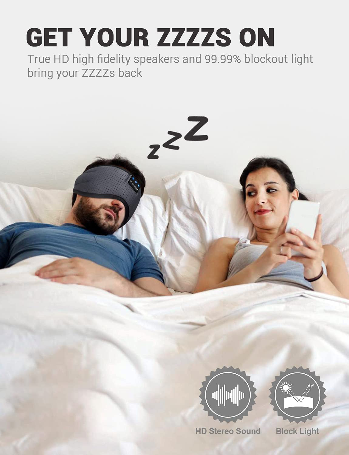 Wireless Bluetooth 5.2 Sleep Headband with Breathable Design - Ideal for Side Sleepers, Office Use, Air Travel, and Unique Gifting - Includes Sleep Earbuds, Eye Mask, and Ear Plugs