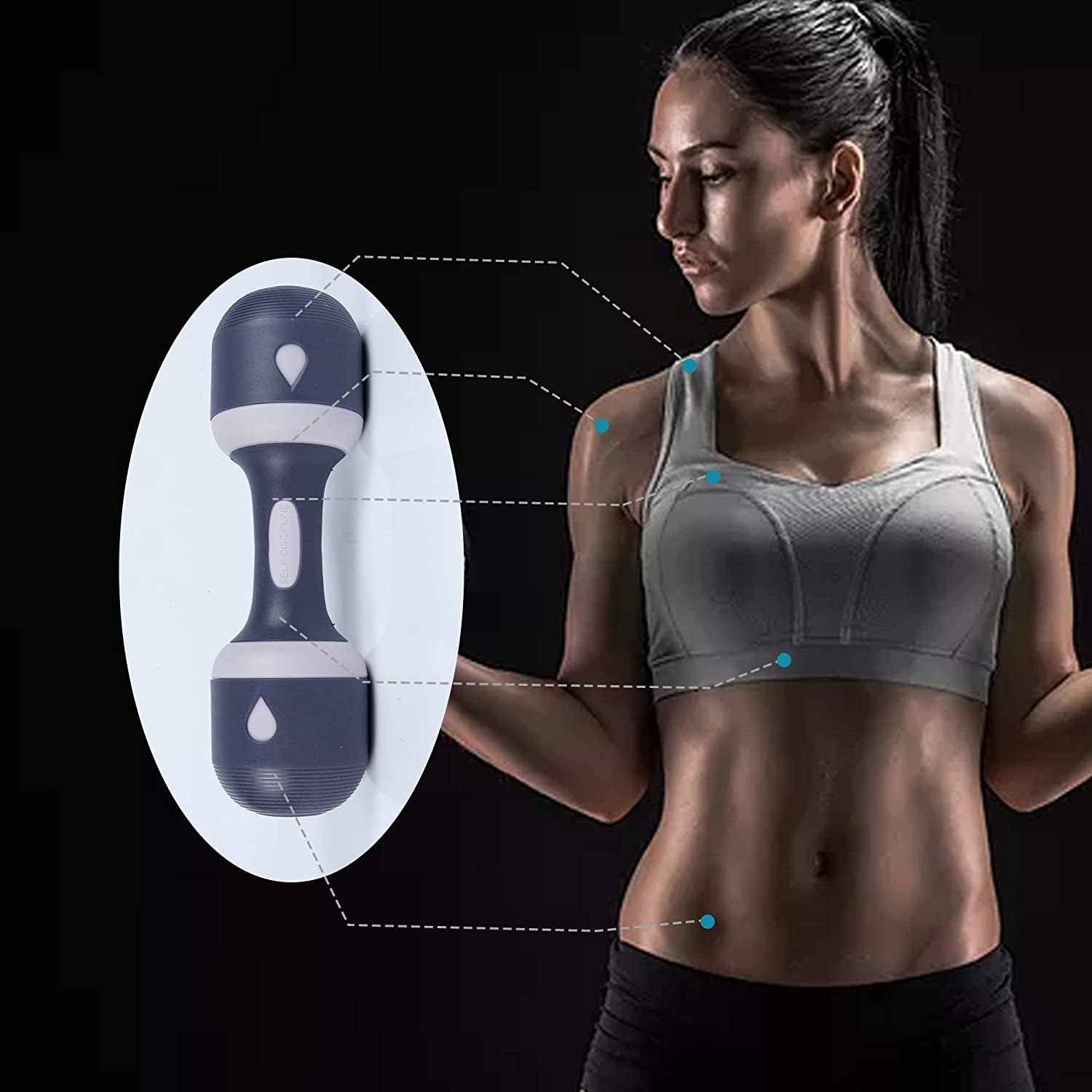 Adjustable Dumbbell Set for Women - 5-in-1 Weight Options, Non-Slip Neoprene Handles, Home/Gym/Office.