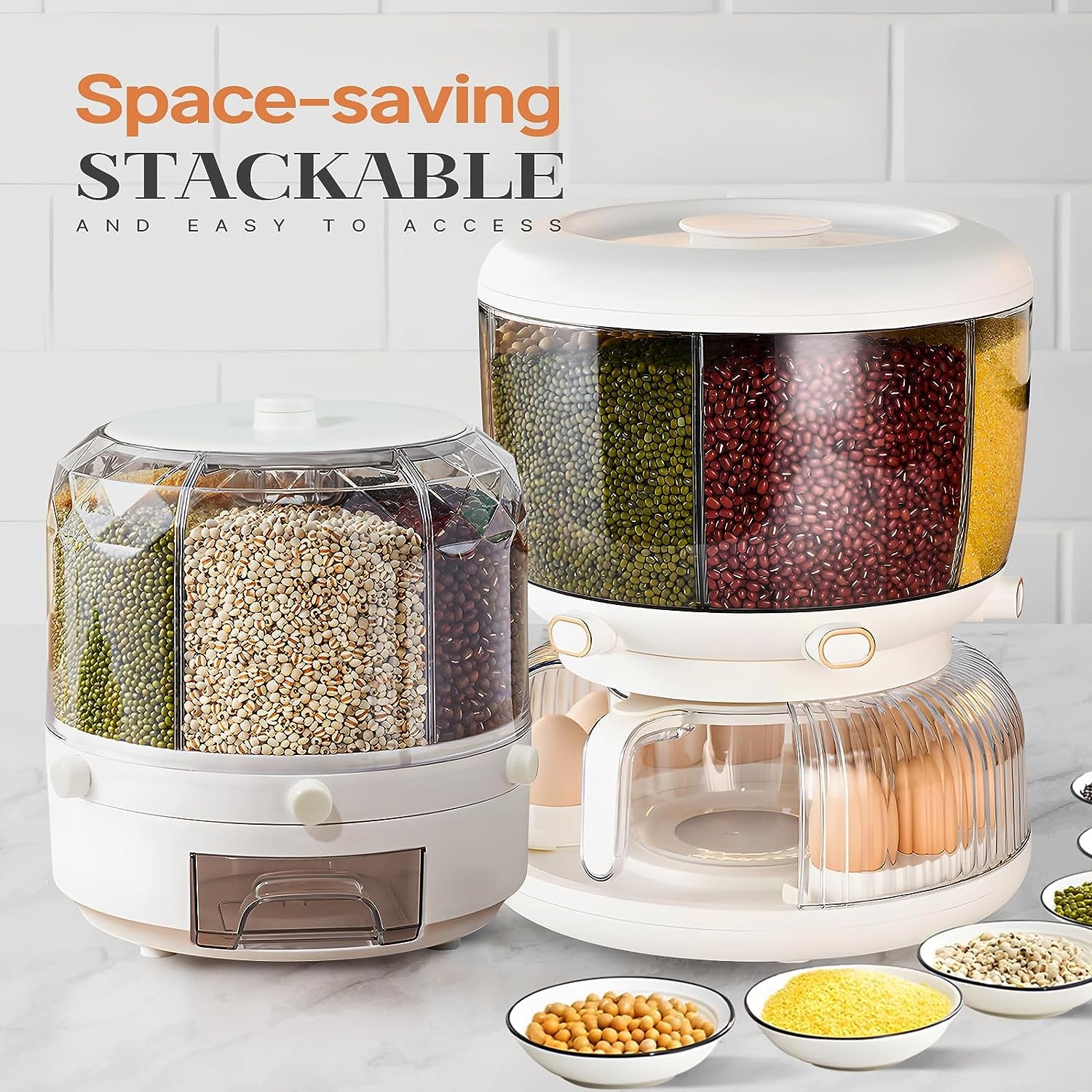 360° Rotating Large Grain and Rice Dispenser: Food Dispenser for Easy Access, Ideal for Storing Lentils, Small Beans, Barley, Oats, Rice, and Millets