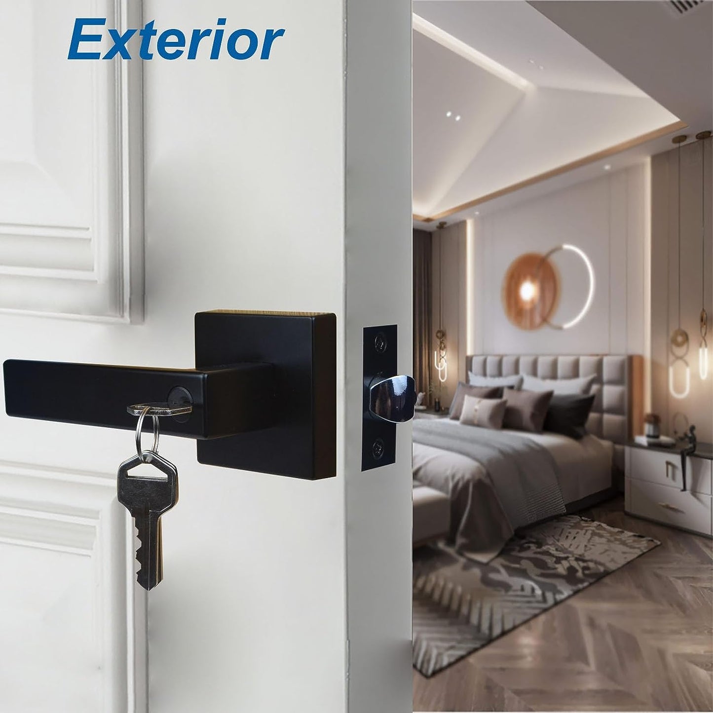 Matte Black Straight-Style Door Lever with Keyed-Alike Entry Function - Includes Exterior and Interior Entry Lock with Keys. Suitable for Both Left and Right-Handed Doors. Available in a 1-Pack.