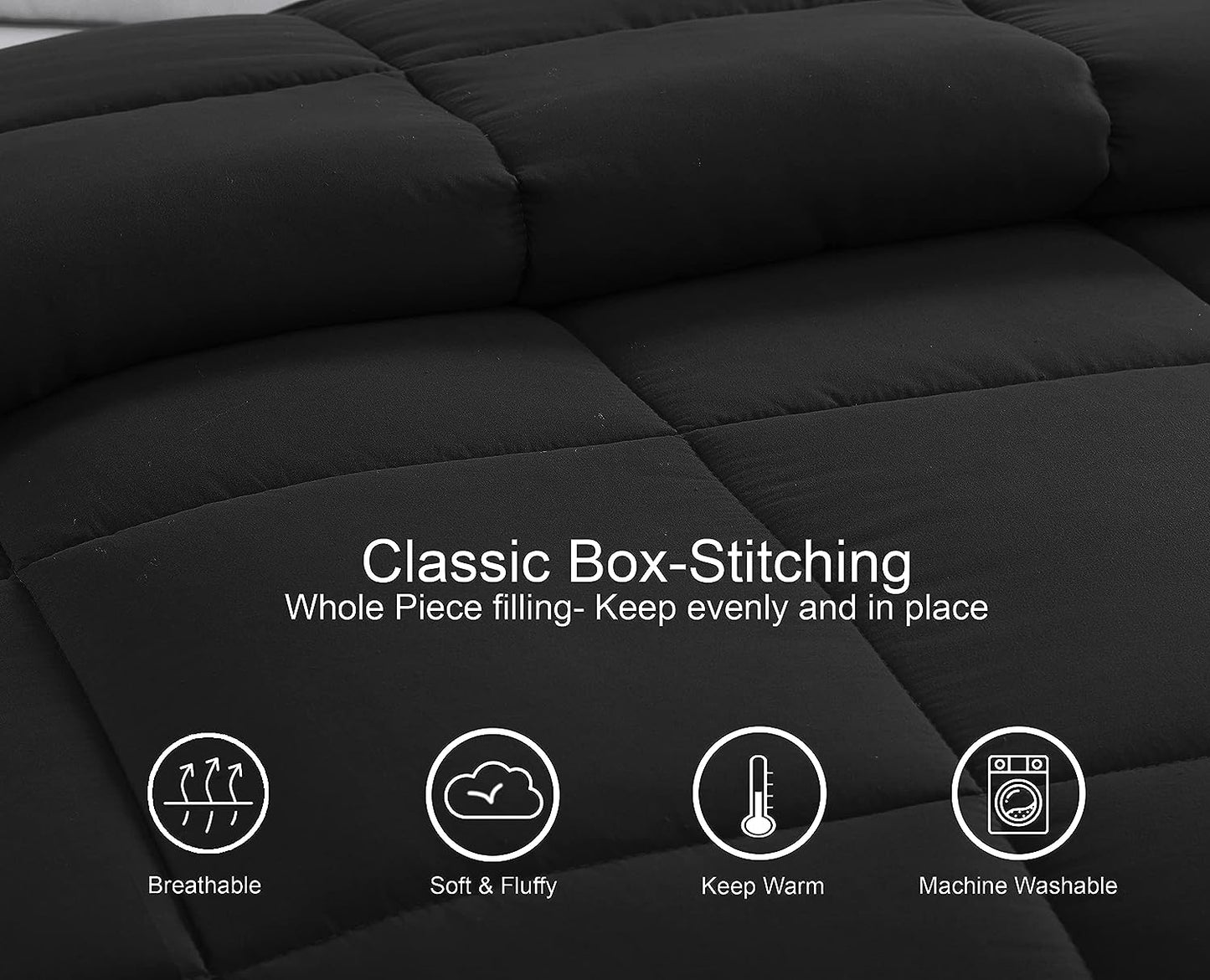 Queen Comforter Duvet Insert in Black - Hypoallergenic, Plush Down Alternative, Machine Washable. Can be used as a Duvet Insert or as a Stand-Alone Comforter for Queen-sized beds.