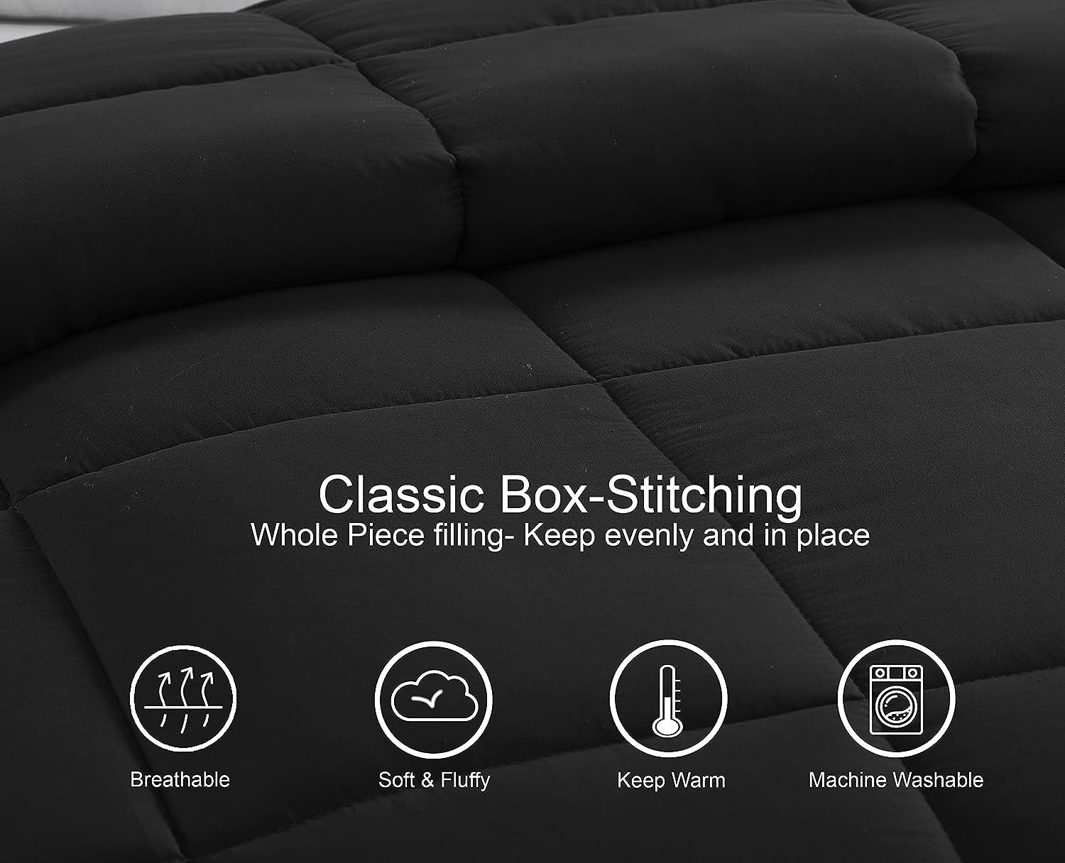 Queen Comforter Duvet Insert in Black - Hypoallergenic, Plush Down Alternative, Machine Washable. Can be used as a Duvet Insert or as a Stand-Alone Comforter for Queen-sized beds.