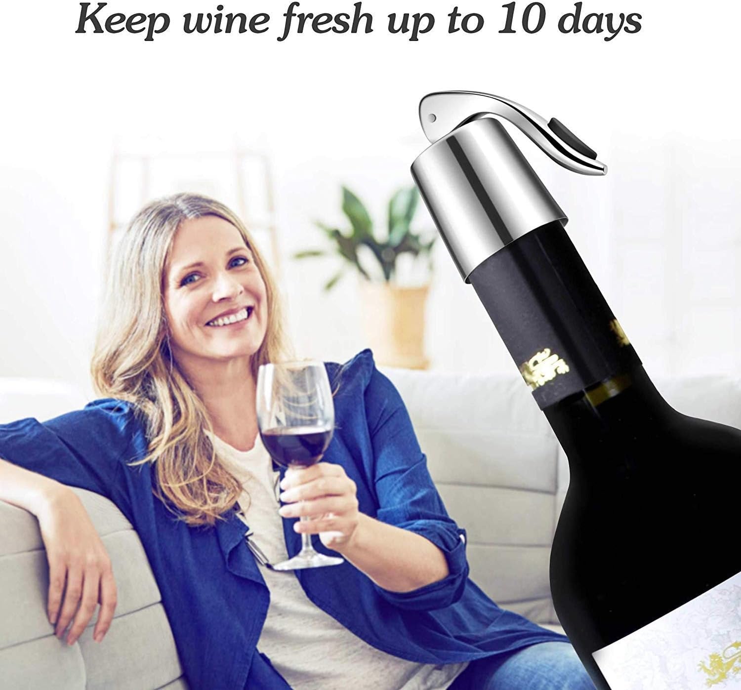 Set of 3 Reusable Stainless Steel Wine Stoppers - Vacuum Sealer to Preserve Wine and Champagne Freshness - 1.6 x 3.7 inches