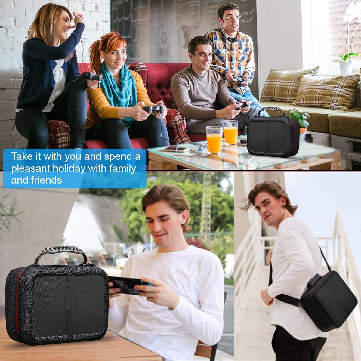 Durable Hard Shell Travel Case for Nintendo Switch Console with Joycon and Accessories - Enhanced Protection, Soft Lining, and Shoulder Strap Included