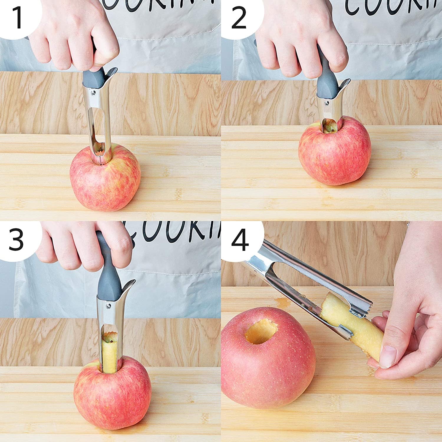 Premium Apple Corer, Food-Grade Stainless Steel Blade, Sturdy Ergonomic Handle, Easy to Use, Sharp and Durable, for Removing Cores of Apples and Pears, 6.9Inch, Grey